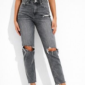 American Eagle Gray Distressed Mom Jeans Size 2